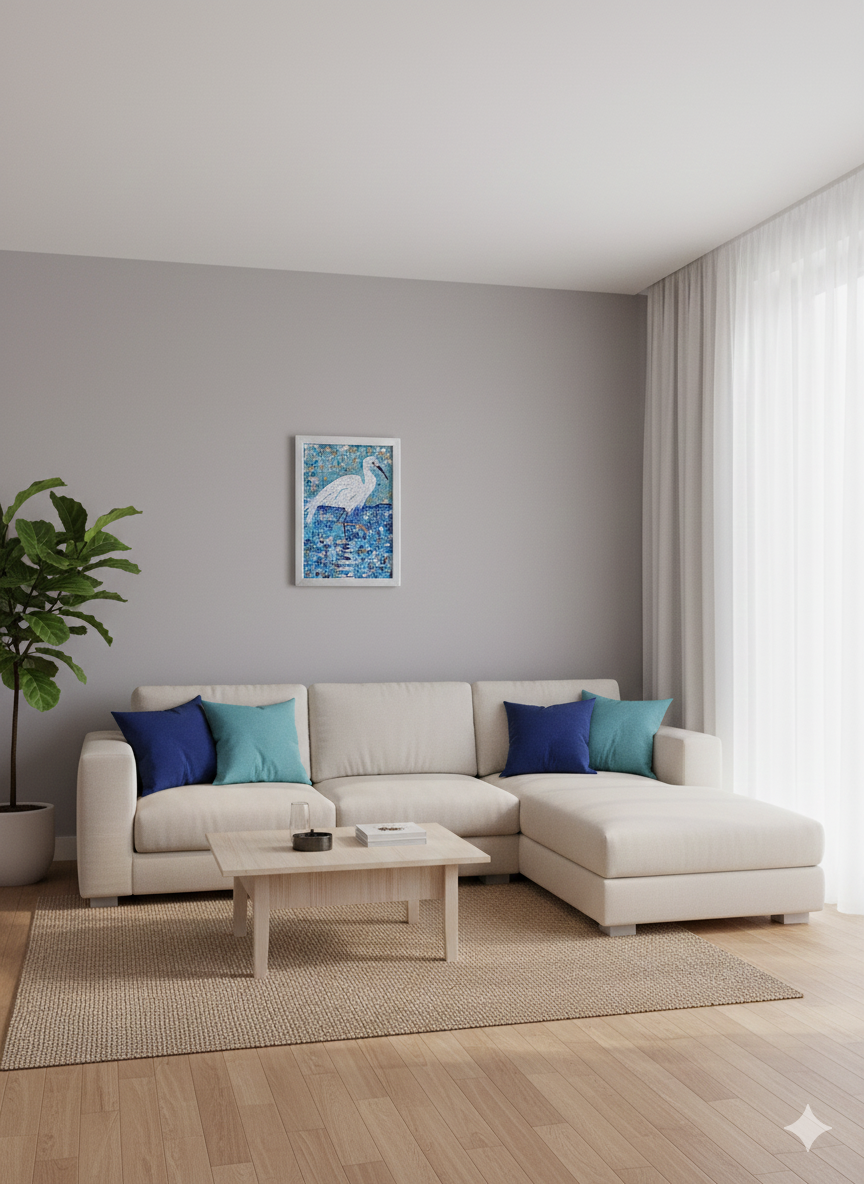 Handmade Mosaic Heron - Iridescent Glass Bird Artwork