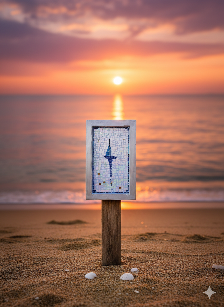 Sailboat Mosaic – Blue Sea Handmade Wall Art