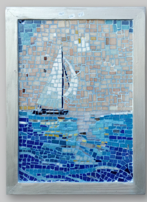 Sailboat Mosaic – Blue Sea Handmade Wall Art