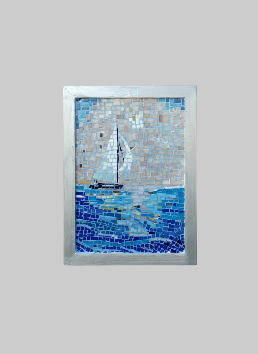 Sailboat Mosaic – Blue Sea Handmade Wall Art