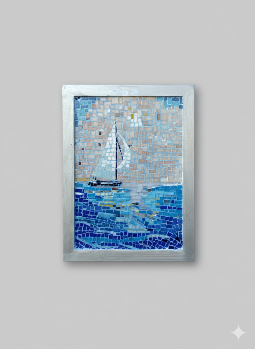 Sailboat Mosaic – Blue Sea Handmade Wall Art