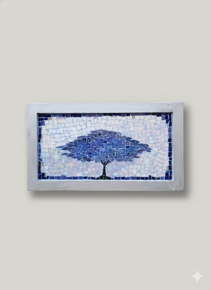 Blue Tree Silhouette - Handmade Glass Mosaic Wall Art