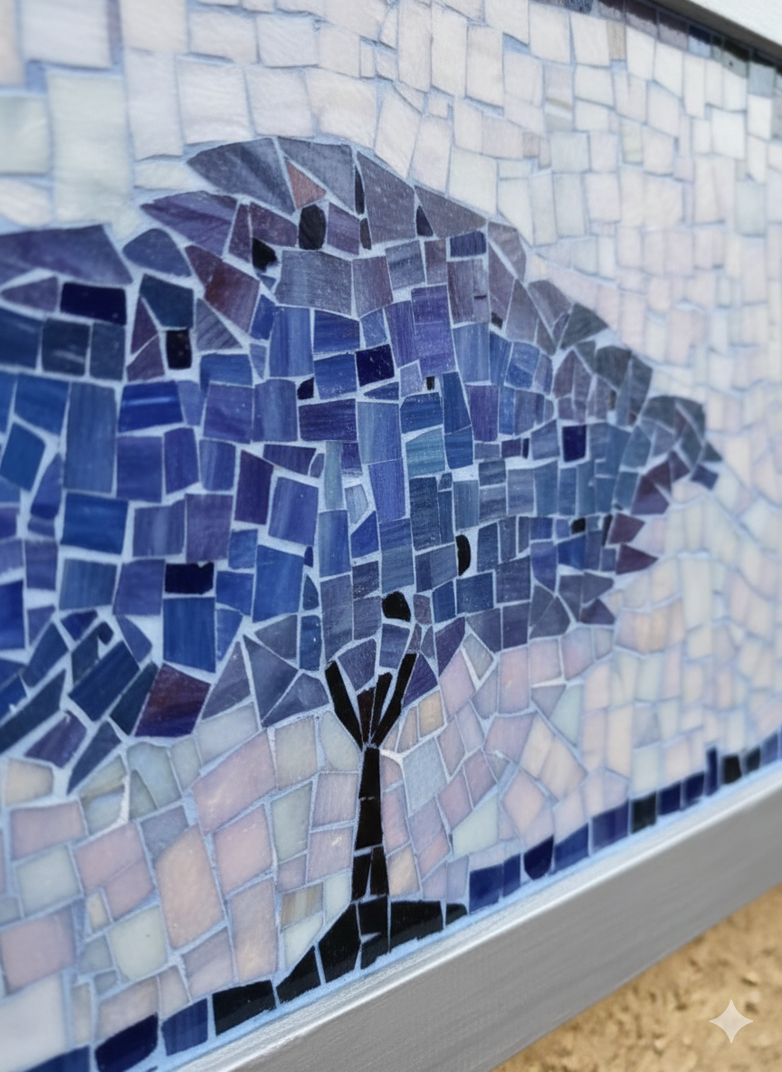 Blue Tree Silhouette - Handmade Glass Mosaic Wall Art