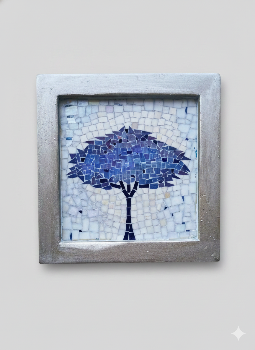 Blue Tree Silhouette - Handmade Glass Mosaic Wall Art
