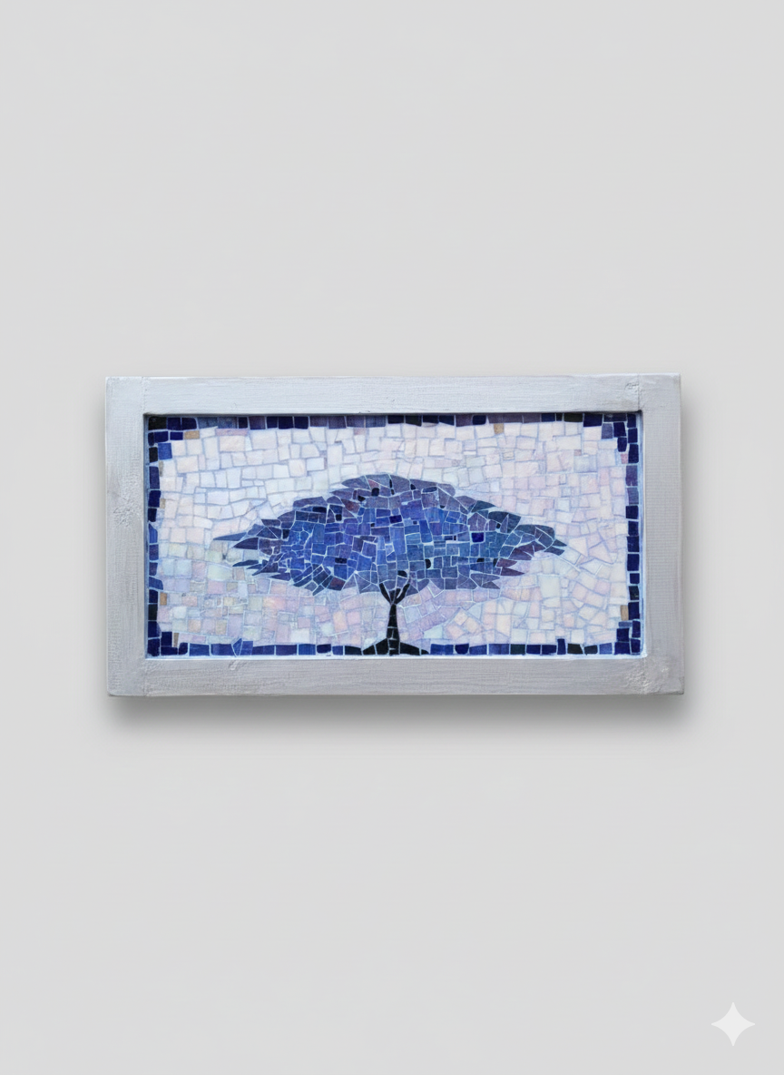 Blue Tree Silhouette - Handmade Glass Mosaic Wall Art