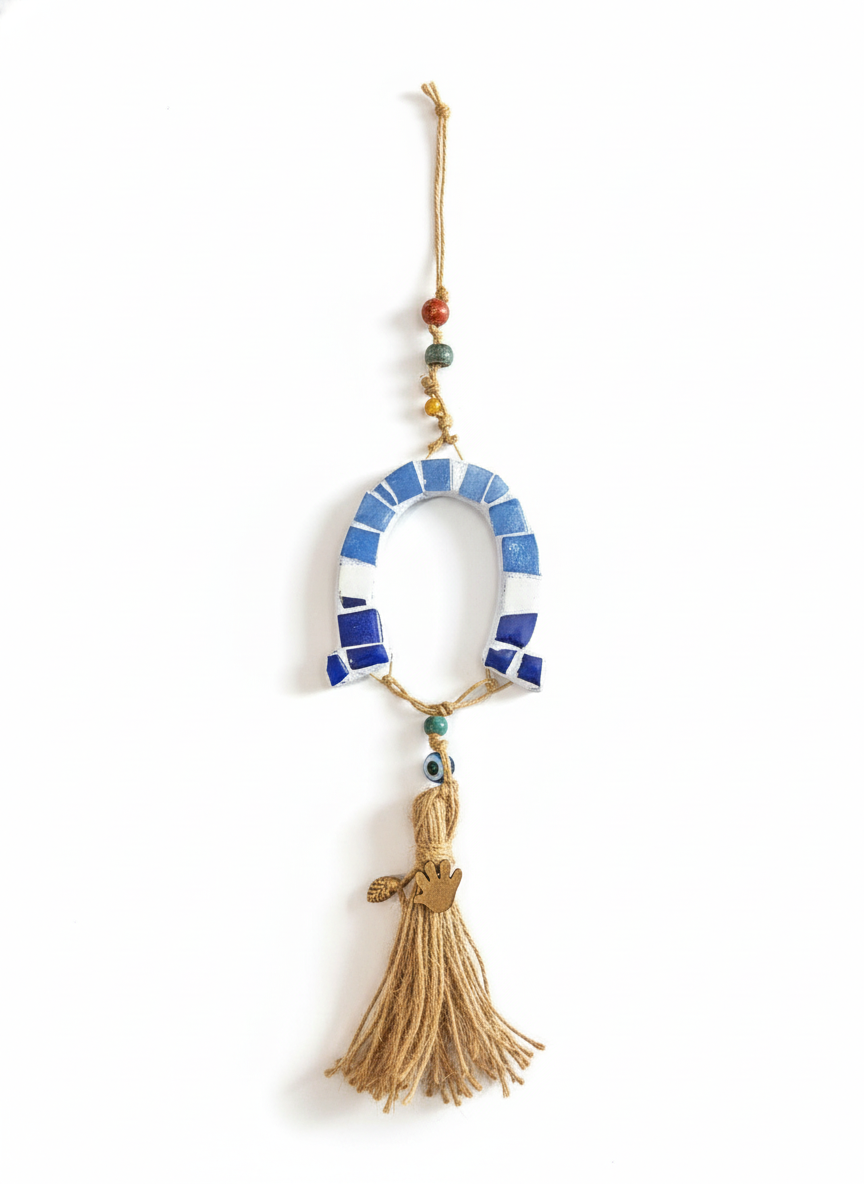 Horseshoe Wall Hanging – Handmade Mosaic – Blue – Evil Eye