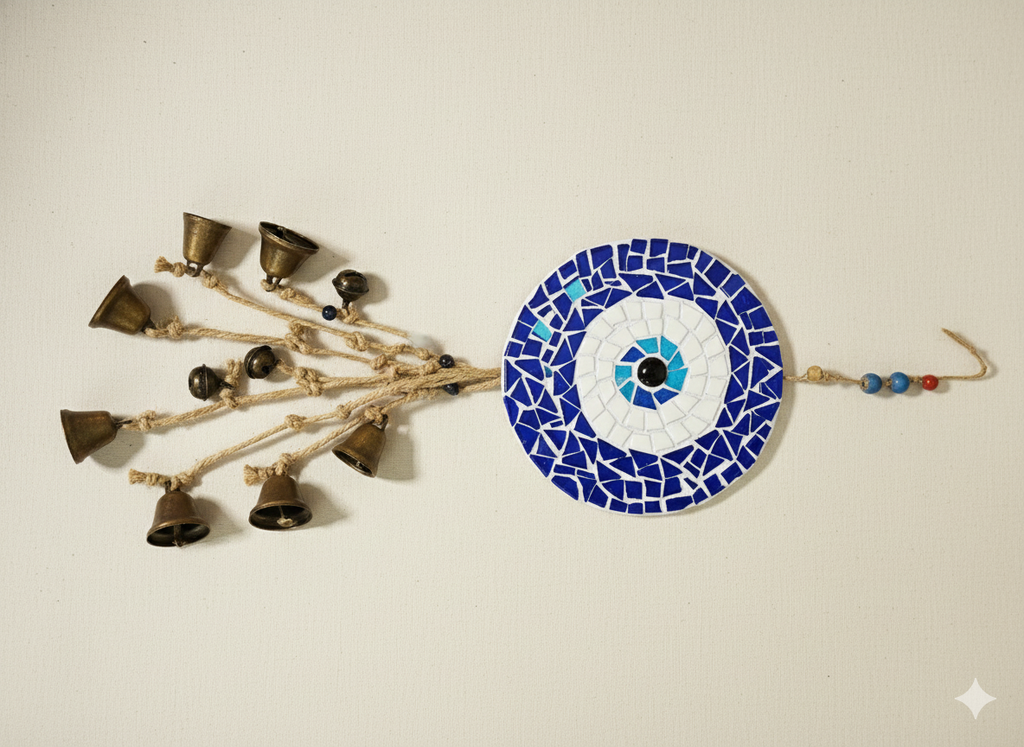 Evil Eye Wall Hanging – Handmade Mosaic Charm – Blue & White – 60cm
