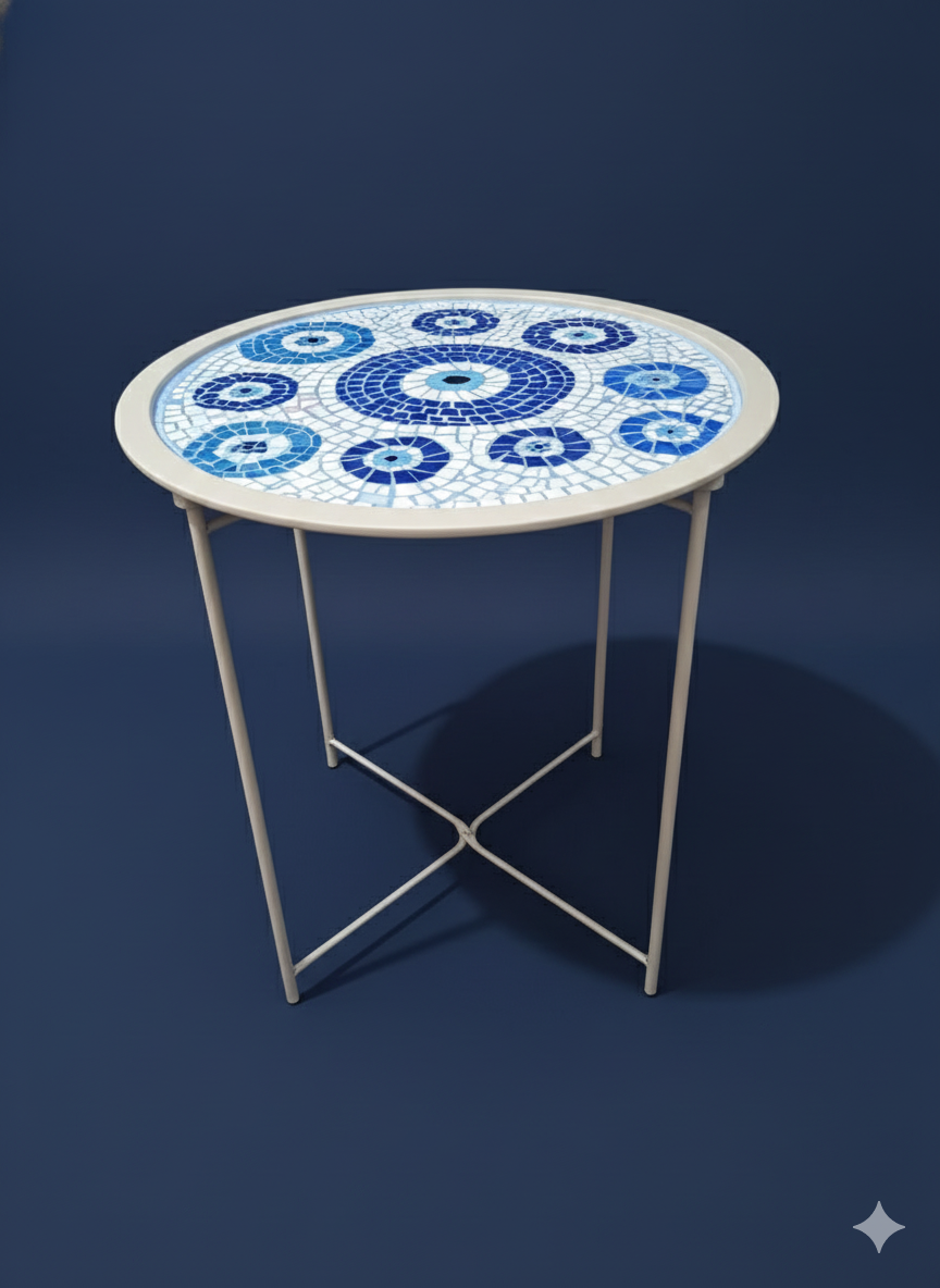 Evil Eye Mosaic Table – Handmade Glass Mosaic Side Table – 47cm