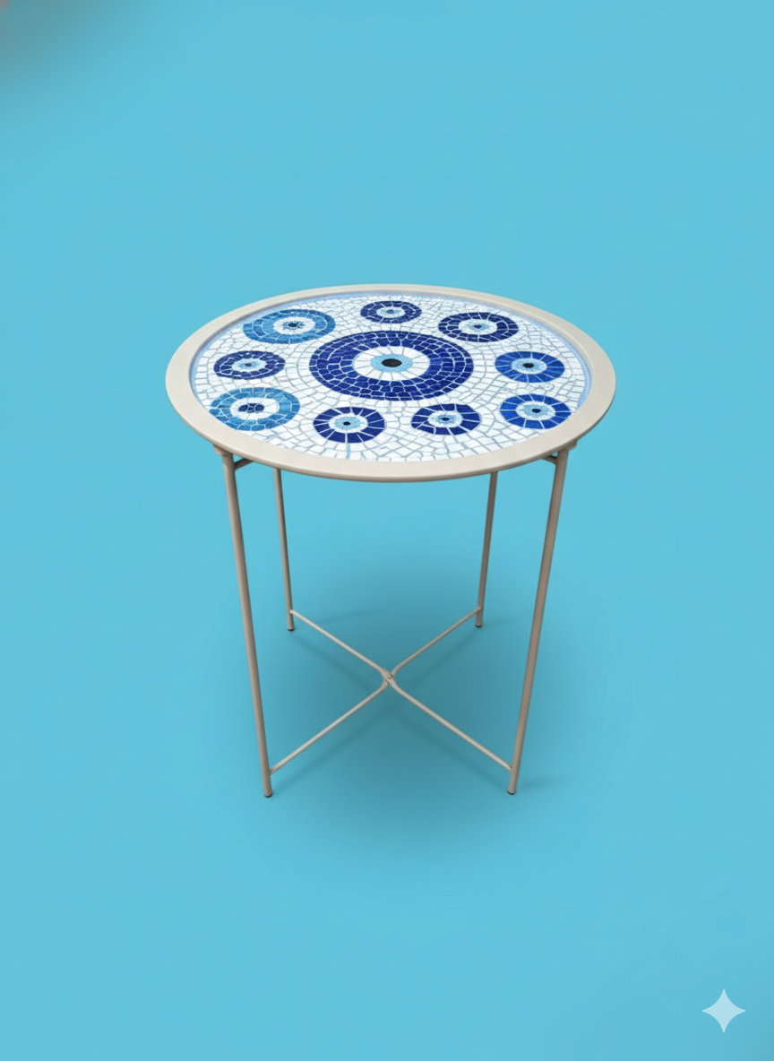 Evil Eye Mosaic Table – Handmade Glass Mosaic Side Table – 47cm