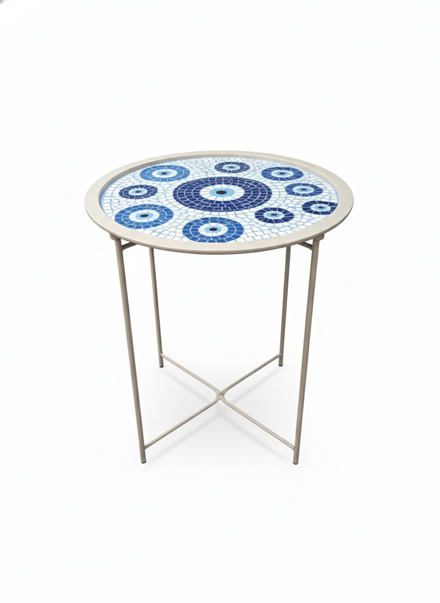 Evil Eye Mosaic Table – Handmade Glass Mosaic Side Table – 47cm