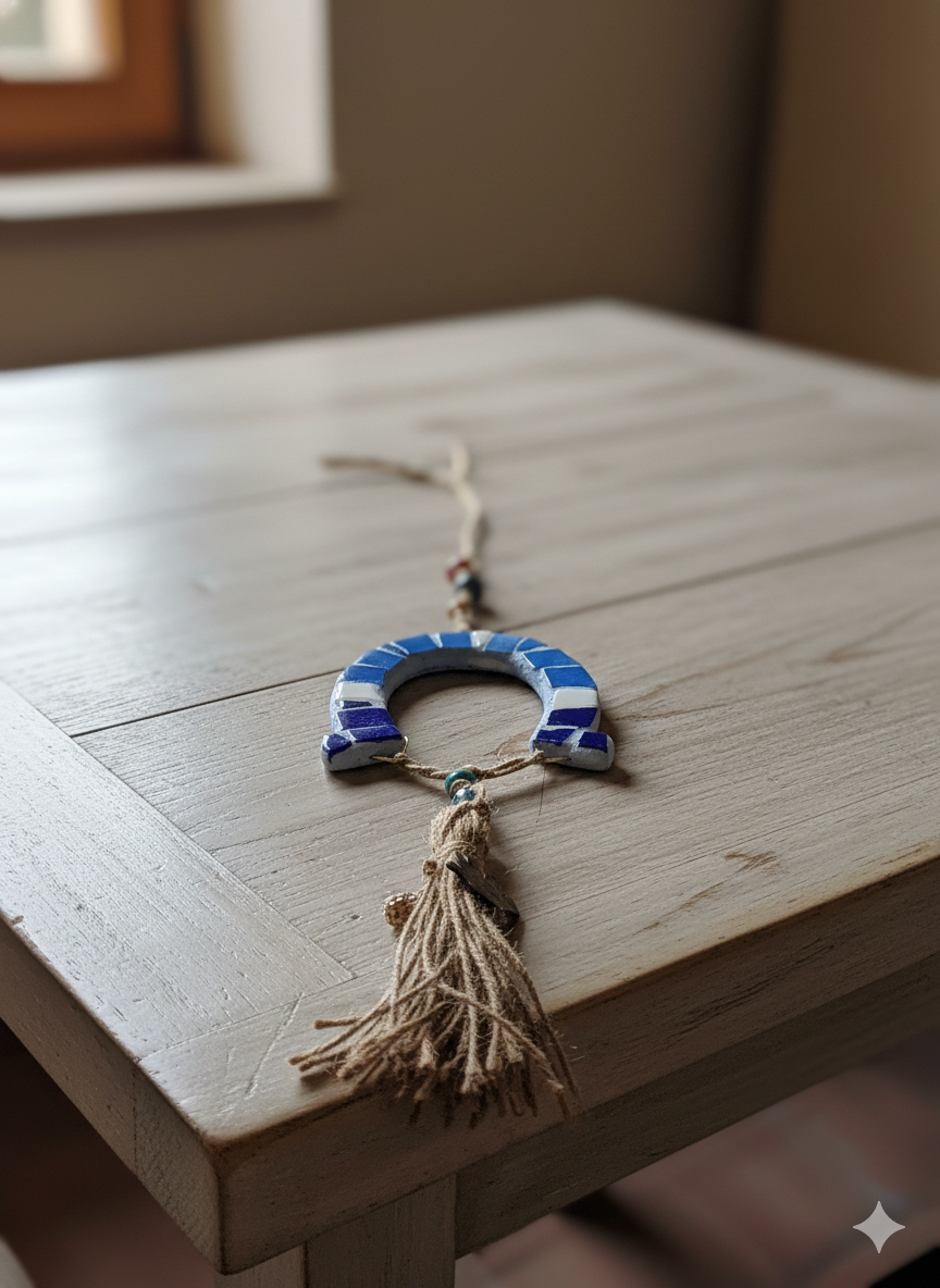 Horseshoe Wall Hanging – Handmade Mosaic – Blue – Evil Eye