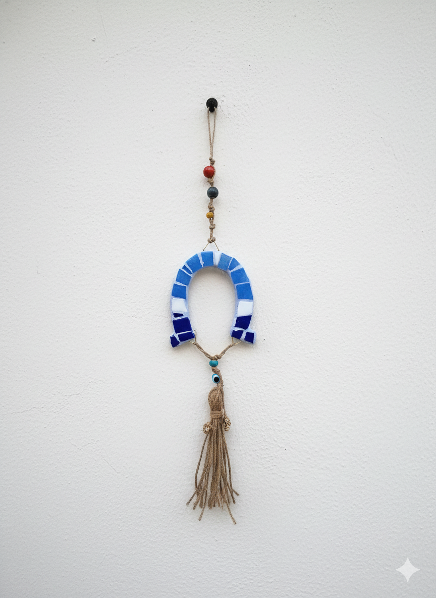 Horseshoe Wall Hanging – Handmade Mosaic – Blue – Evil Eye