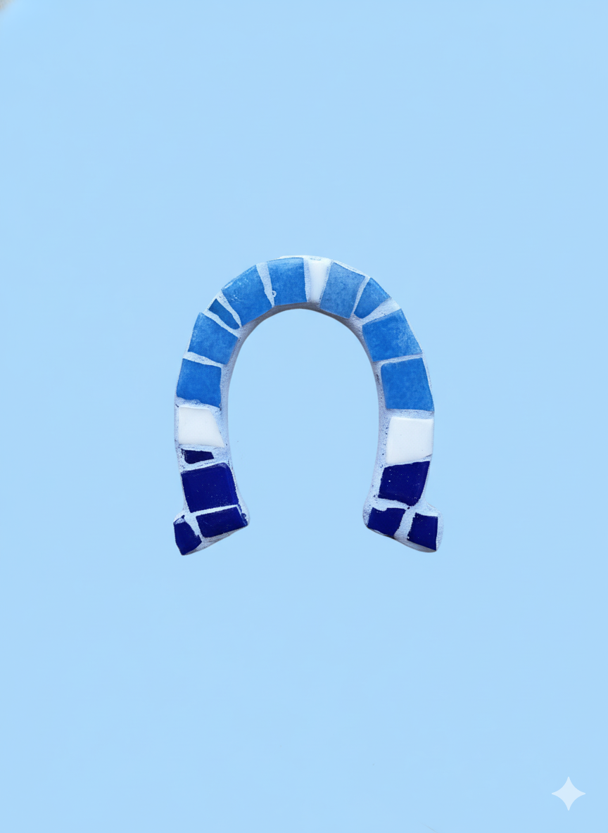 Horseshoe Wall Hanging – Handmade Mosaic – Blue – Evil Eye