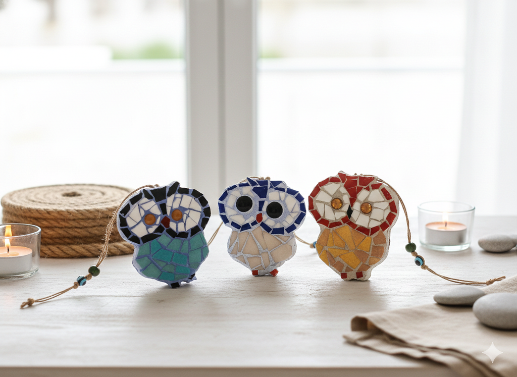 Handmade Mosaic Owl Wall Hanging - Good Luck Charm