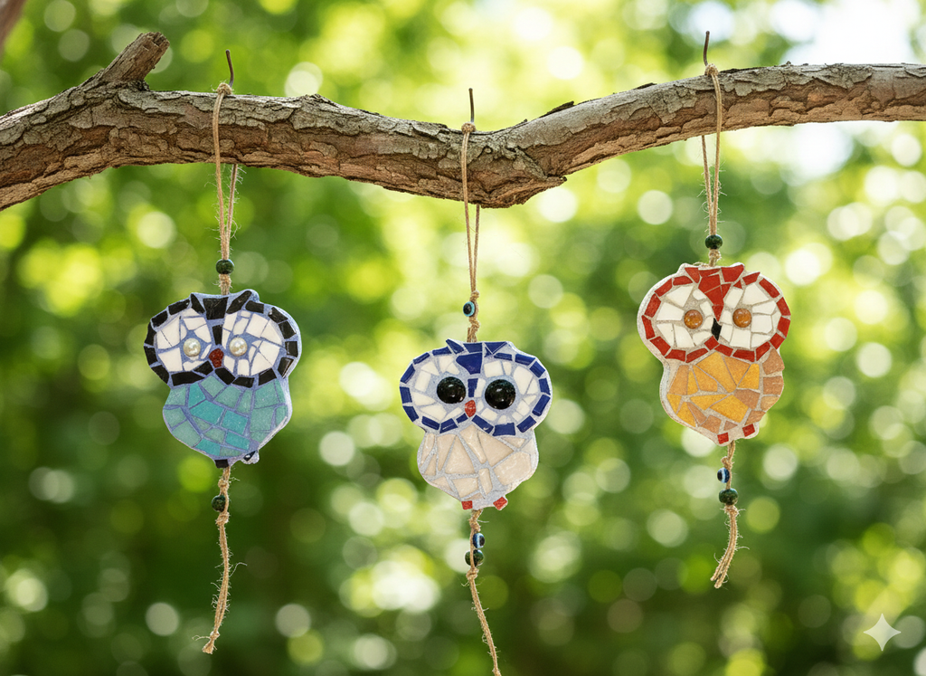 Handmade Mosaic Owl Wall Hanging - Good Luck Charm