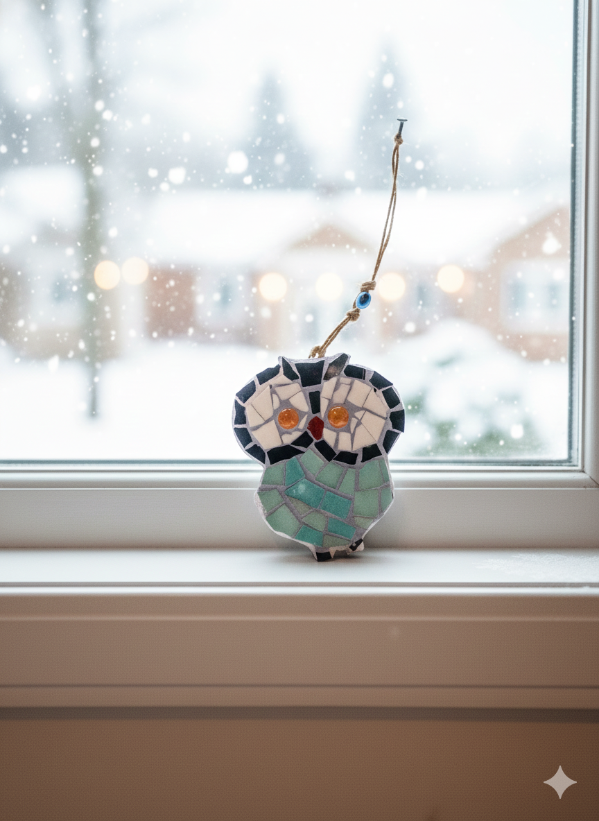 Handmade Mosaic Owl Wall Hanging - Good Luck Charm