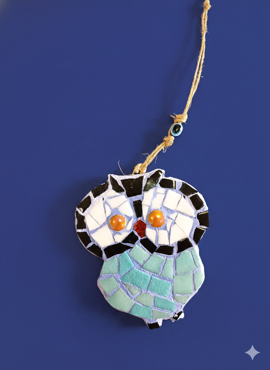 Handmade Mosaic Owl Wall Hanging - Good Luck Charm