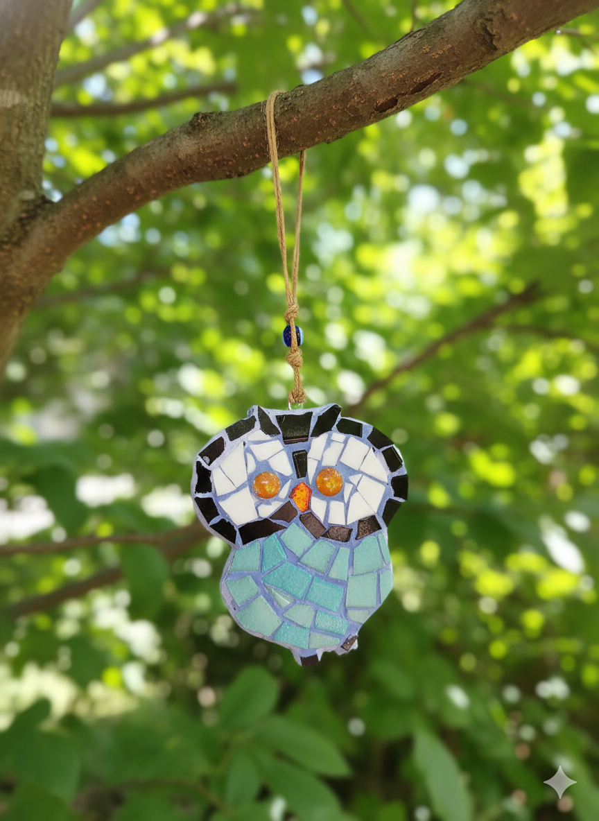 Handmade Mosaic Owl Wall Hanging - Good Luck Charm