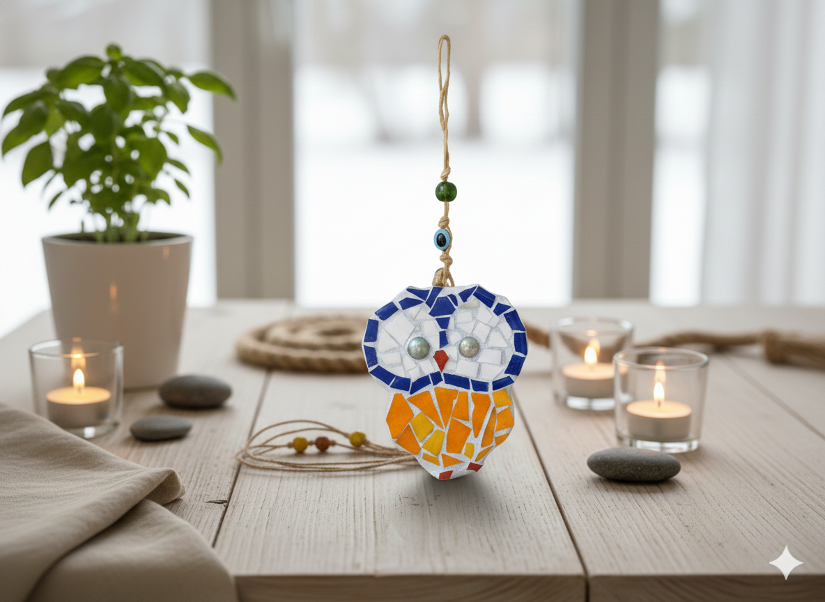 Handmade Mosaic Owl Wall Hanging - Good Luck Charm