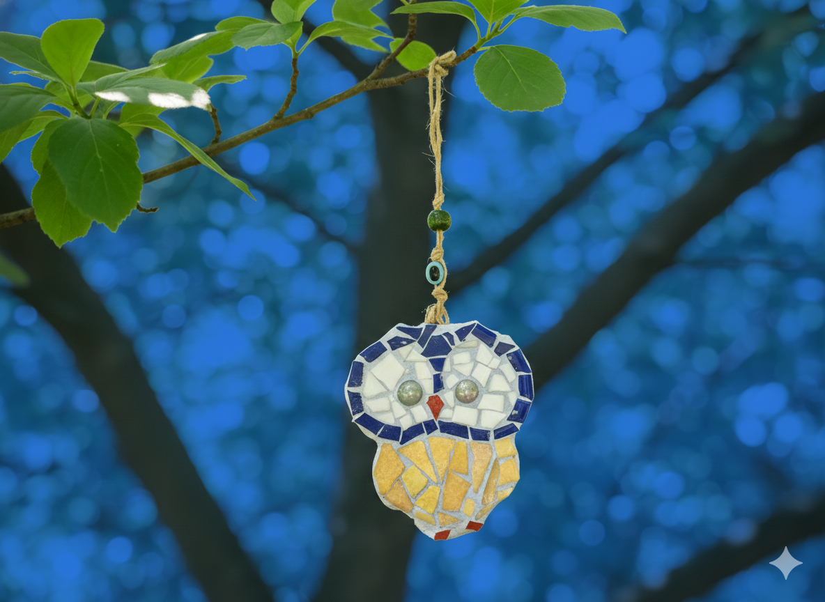 Handmade Mosaic Owl Wall Hanging - Good Luck Charm