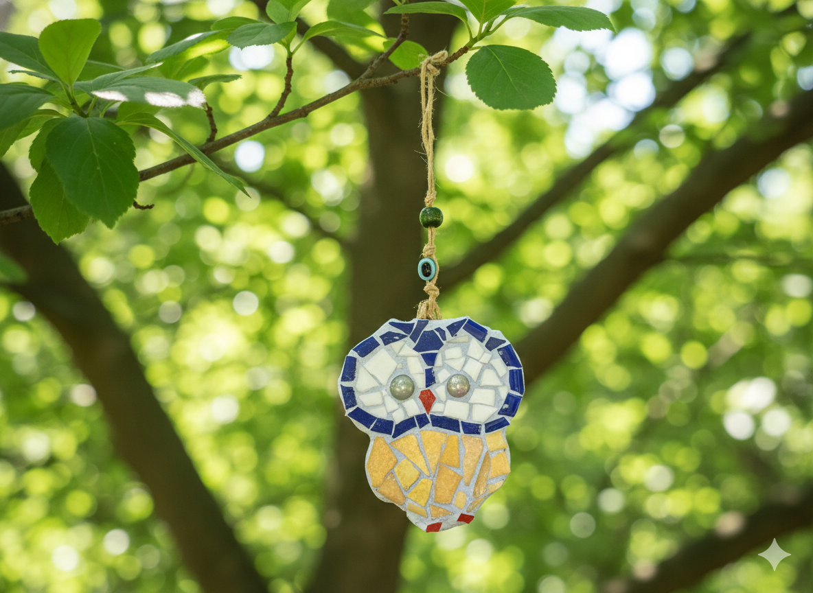 Handmade Mosaic Owl Wall Hanging - Good Luck Charm