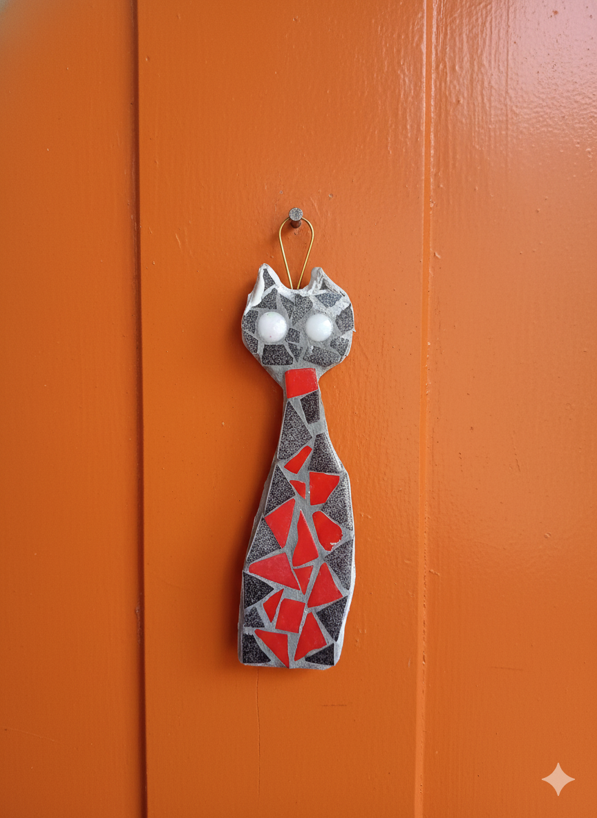 Glass Mosaic Cat Ornament - Turquoise & Black