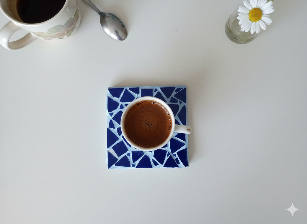 Glass Mosaic Coaster - Blue & White Pattern