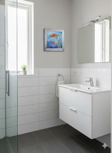 Glass Mosaic Sea Turtle Wall Art - Framed Ocean Scene