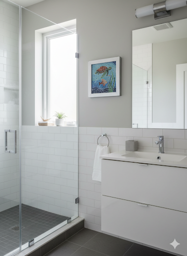 Glass Mosaic Sea Turtle Wall Art - Framed Ocean Scene