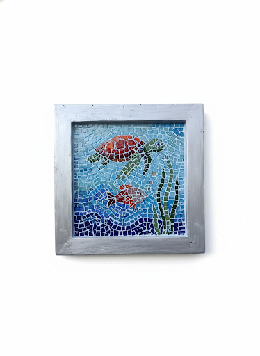 Glass Mosaic Sea Turtle Wall Art - Framed Ocean Scene