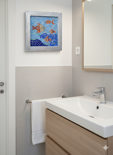 Handmade Glass Mosaic Wall Art - Mediterranean Fish