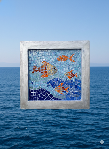 Handmade Glass Mosaic Wall Art - Mediterranean Fish