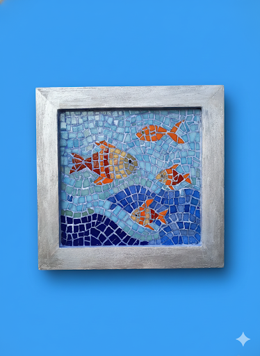 Handmade Glass Mosaic Wall Art - Mediterranean Fish