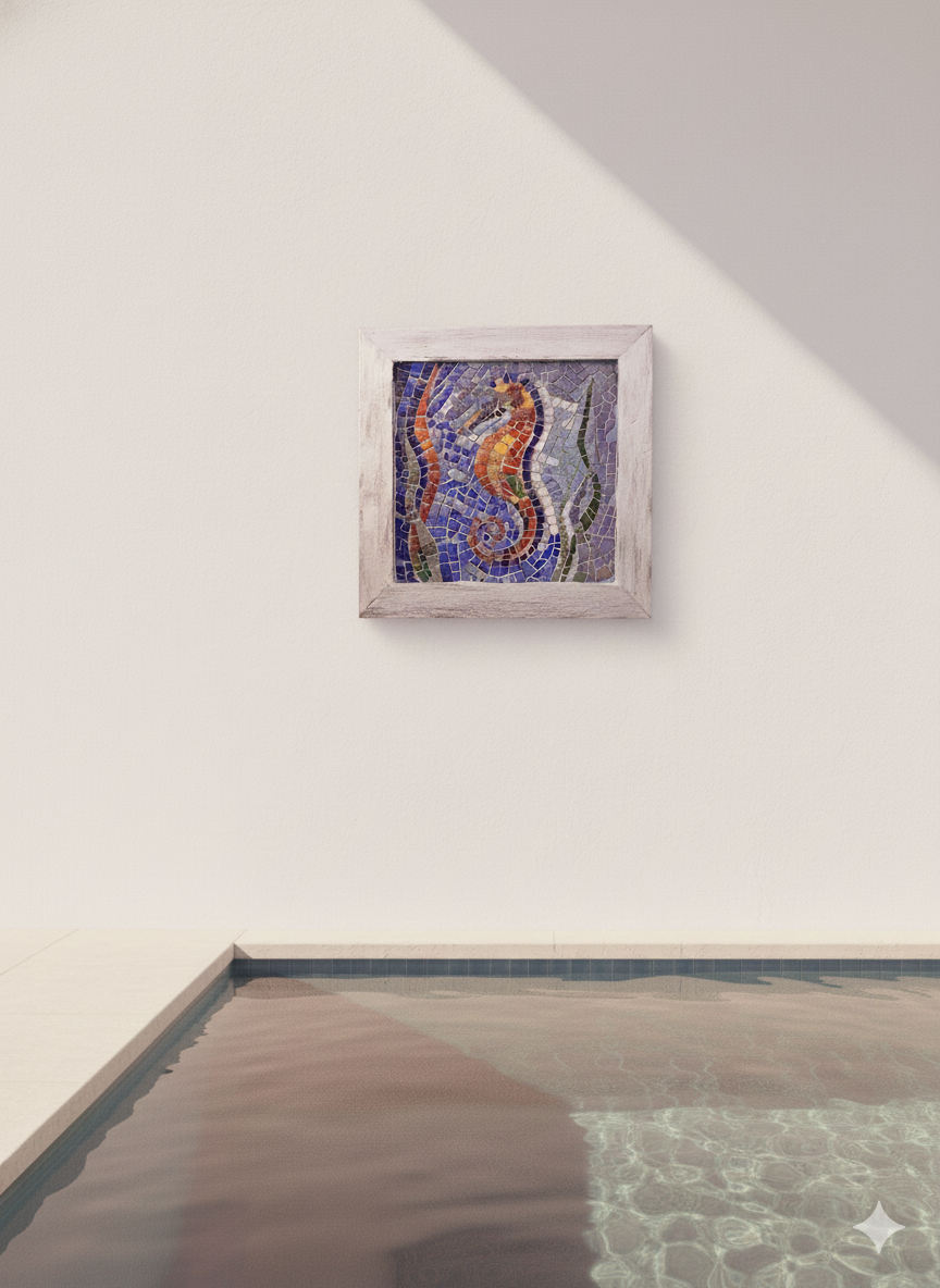 Handmade Glass Mosaic Wall Art - Seahorse