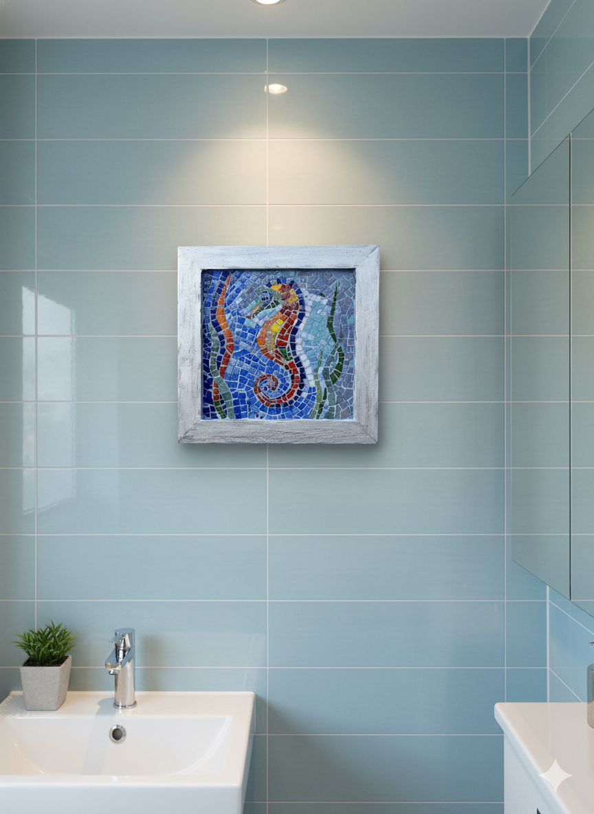 Handmade Glass Mosaic Wall Art - Seahorse