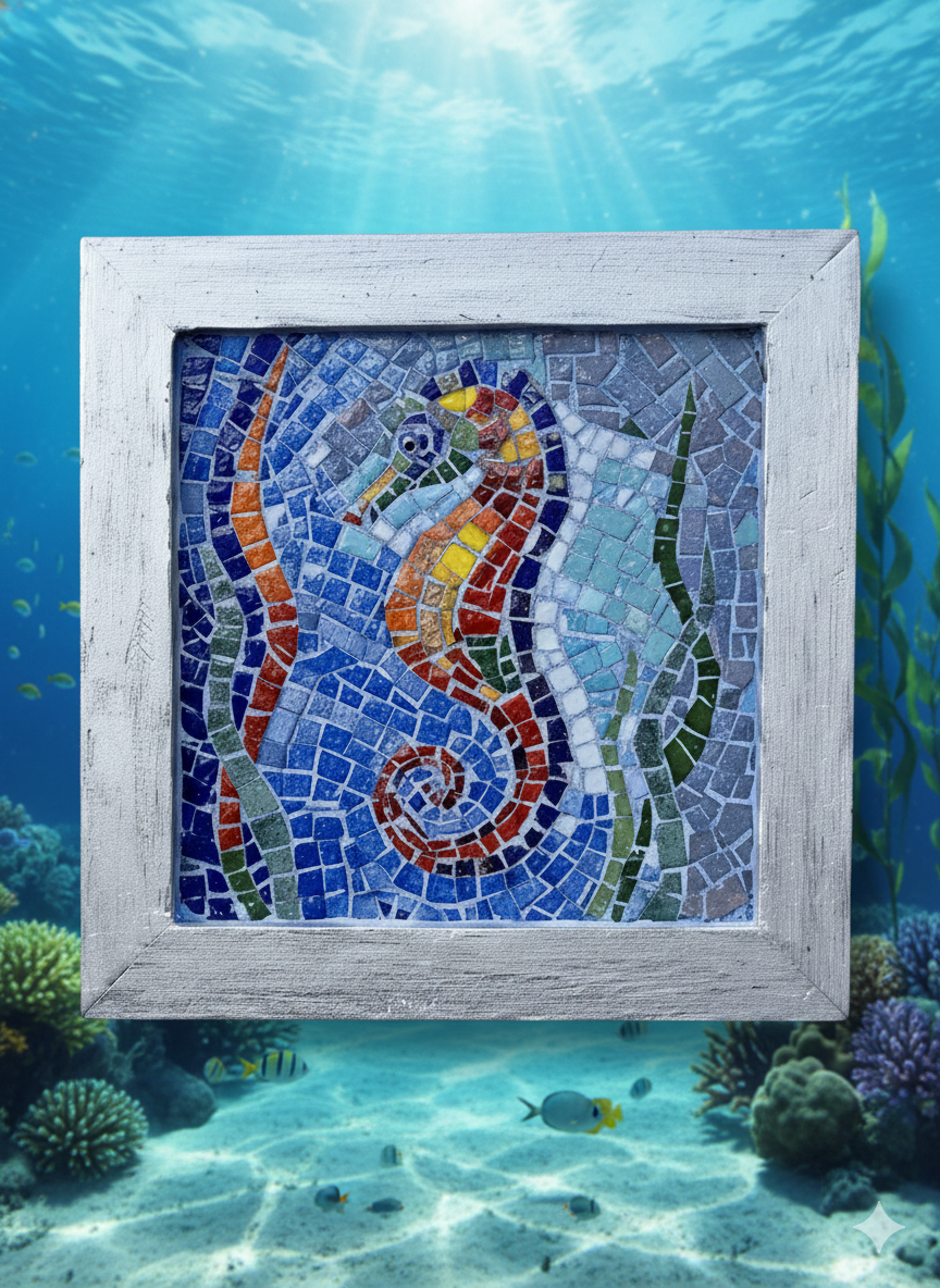 Handmade Glass Mosaic Wall Art - Seahorse