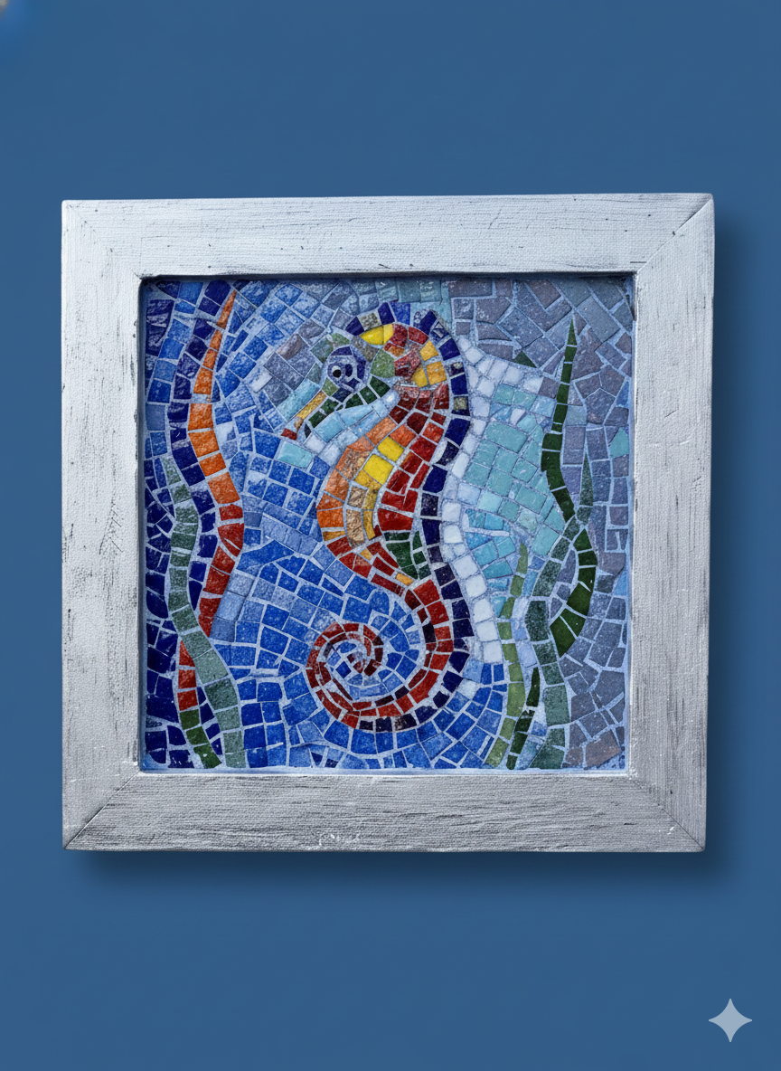 Handmade Glass Mosaic Wall Art - Seahorse