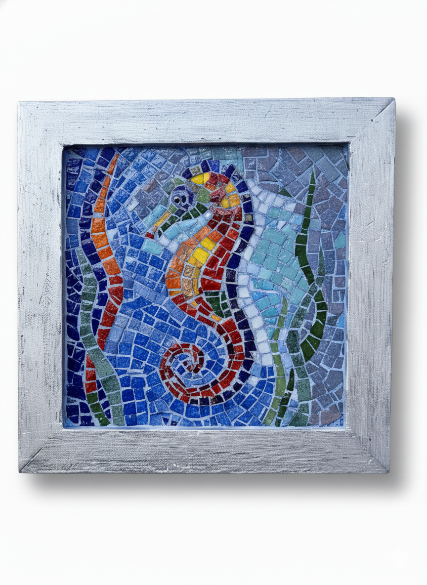 Handmade Glass Mosaic Wall Art - Seahorse