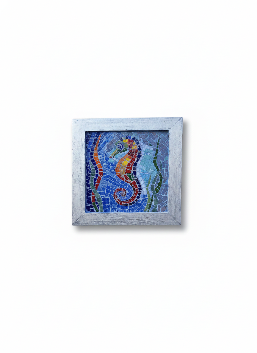 Handmade Glass Mosaic Wall Art - Seahorse