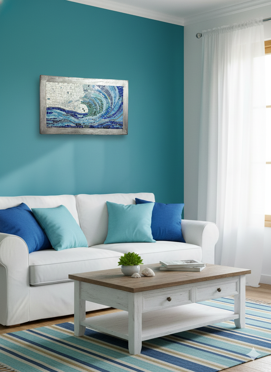 Ocean Wave Mosaic Wall Art - Handcrafted Mediterranean Seascape