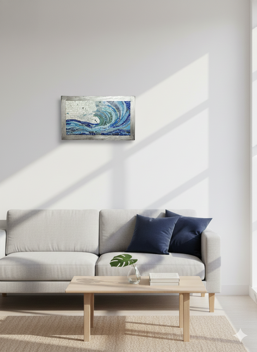 Ocean Wave Mosaic Wall Art - Handcrafted Mediterranean Seascape