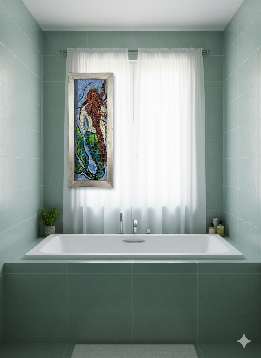 Mermaid Mosaic Wall Art - Handcrafted Glass Mediterranean Sea Goddess