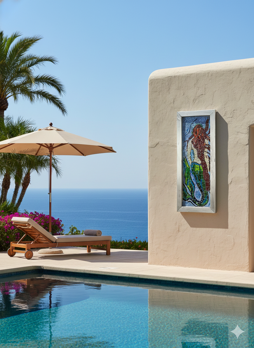 Mermaid Mosaic Wall Art - Handcrafted Glass Mediterranean Sea Goddess