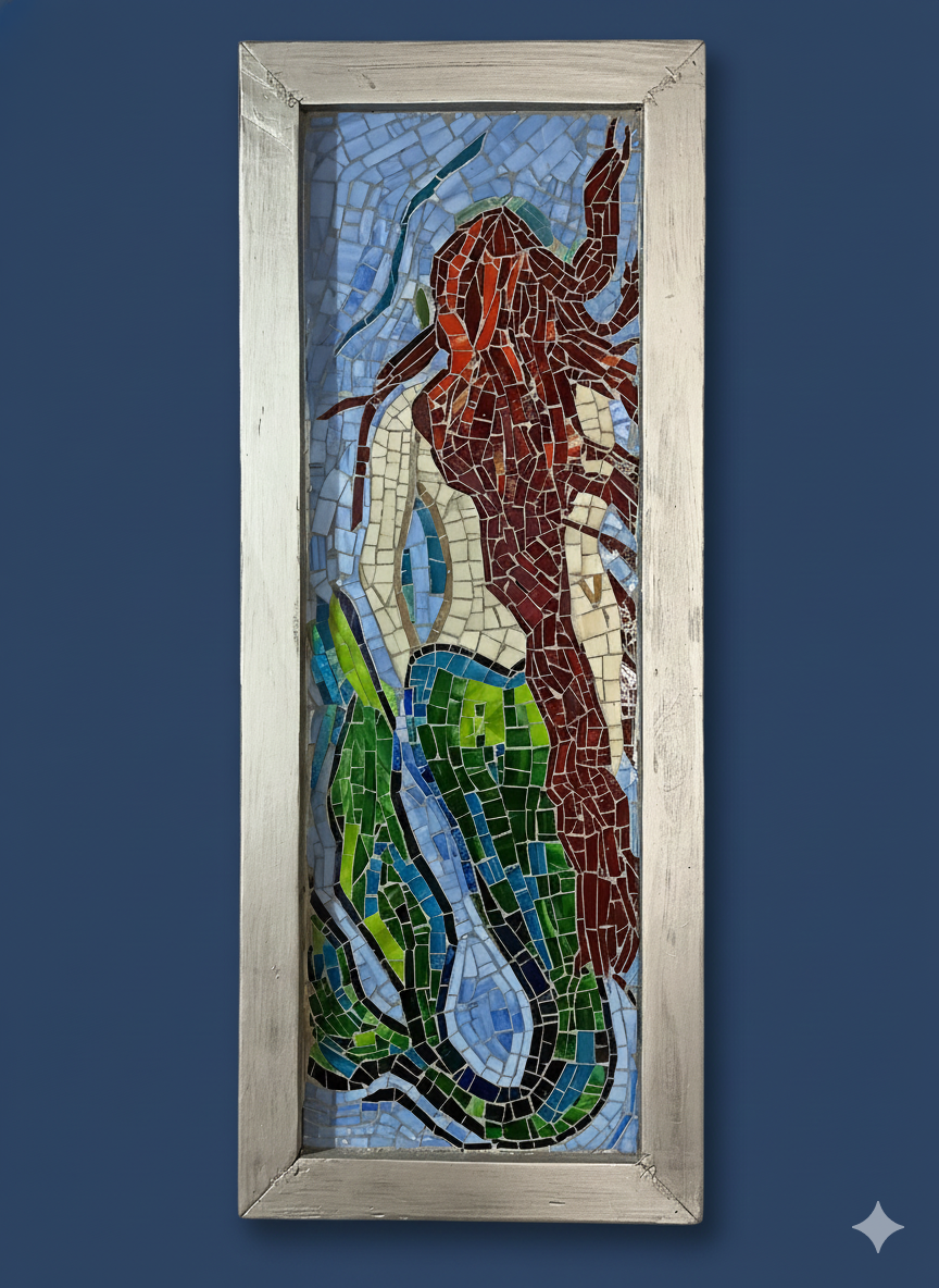 Mermaid Mosaic Wall Art - Handcrafted Glass Mediterranean Sea Goddess