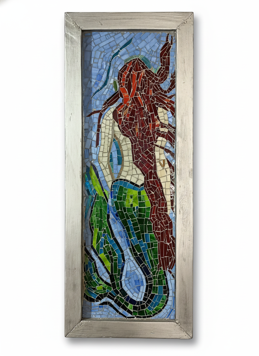 Mermaid Mosaic Wall Art - Handcrafted Glass Mediterranean Sea Goddess
