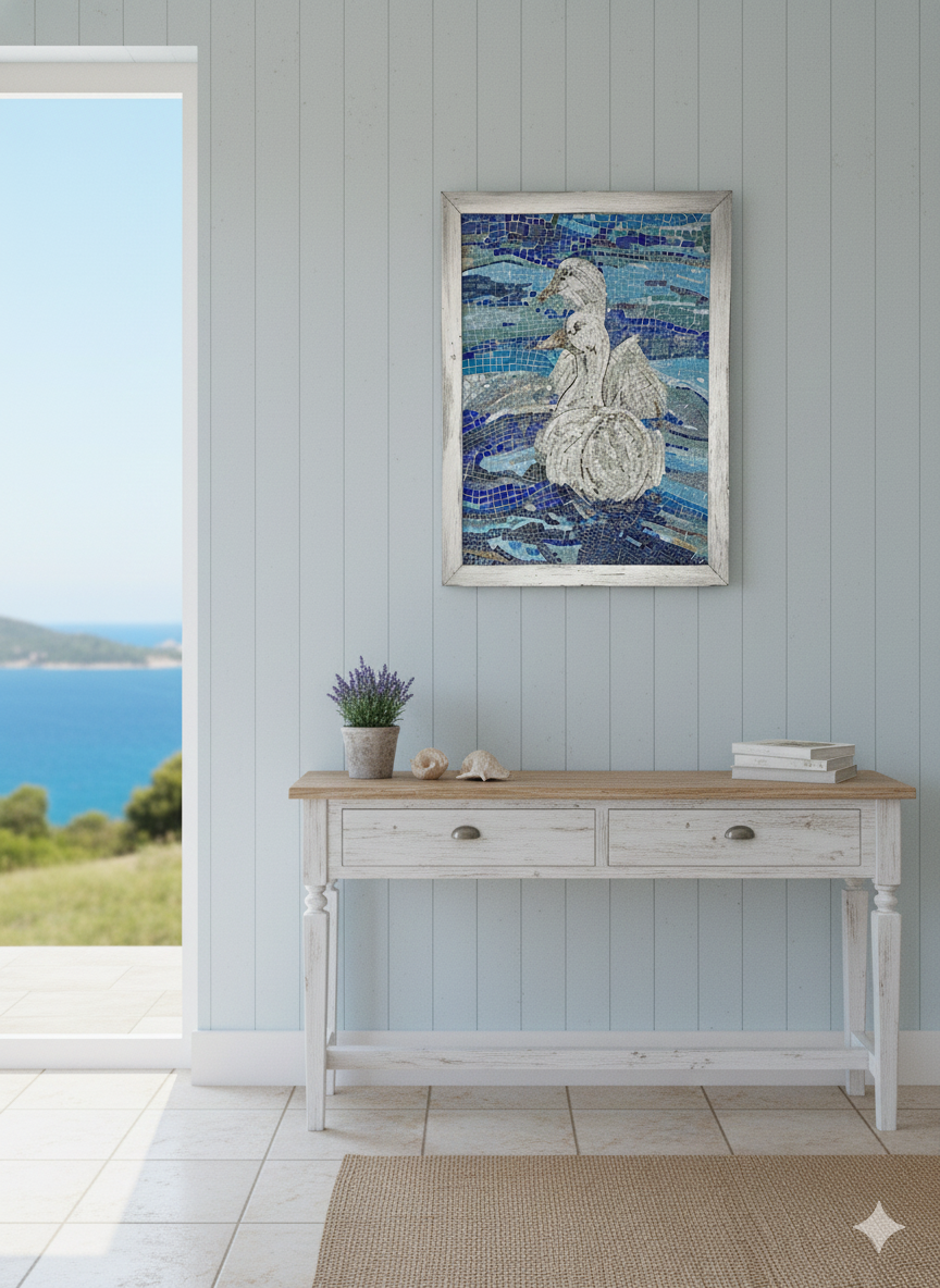 Ducks Mosaic Wall Art - Handcrafted Mediterranean Wildlife Scene