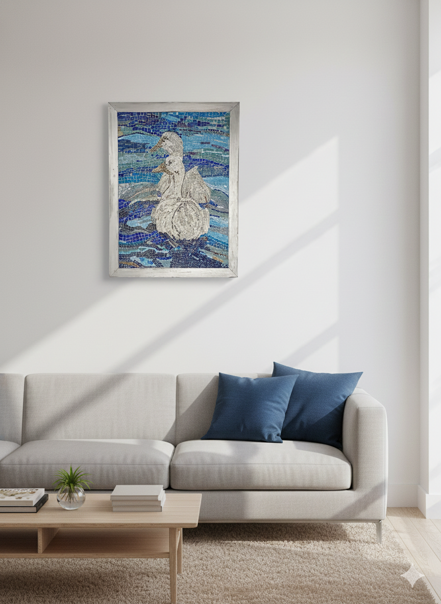 Ducks Mosaic Wall Art - Handcrafted Mediterranean Wildlife Scene