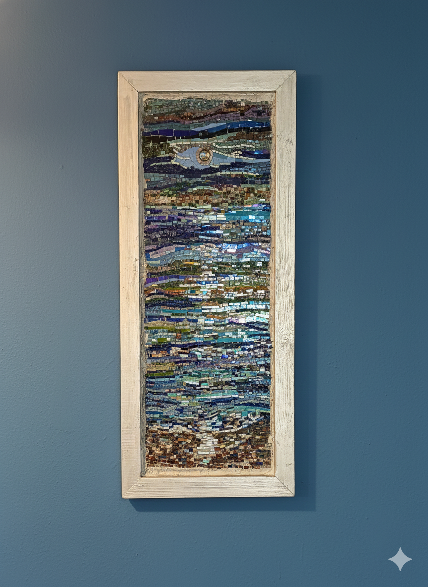 Mediterranean Coastal Mosaic Wall Art - Handcrafted Glass Tile Seascape