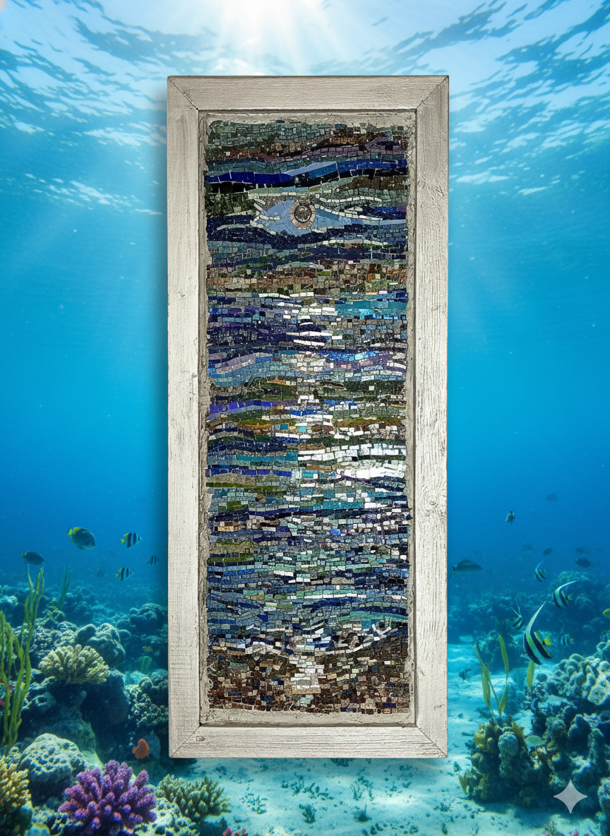 Mediterranean Coastal Mosaic Wall Art - Handcrafted Glass Tile Seascape