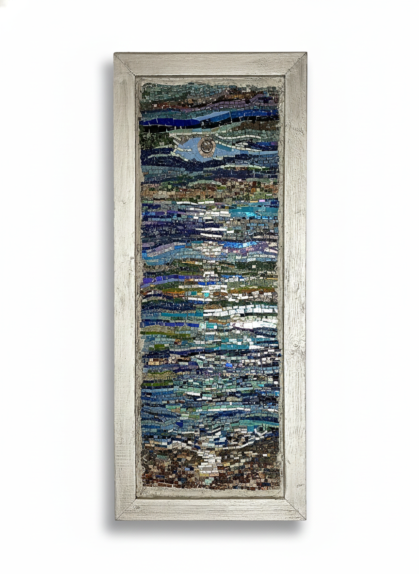 Mediterranean Coastal Mosaic Wall Art - Handcrafted Glass Tile Seascape
